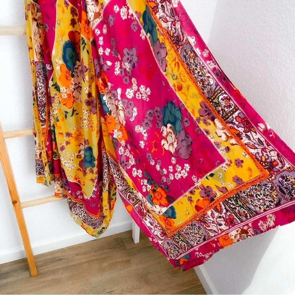 Anthropologie Daria Handkerchief Sleep Midi Dress Multi Floral Asymmetrical XS/S